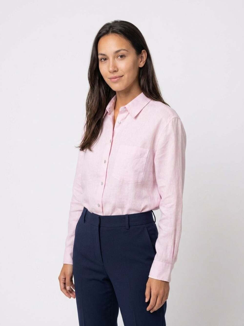 Carlie's Court Light Pink Long Sleeve Linen Button-Down Shirt